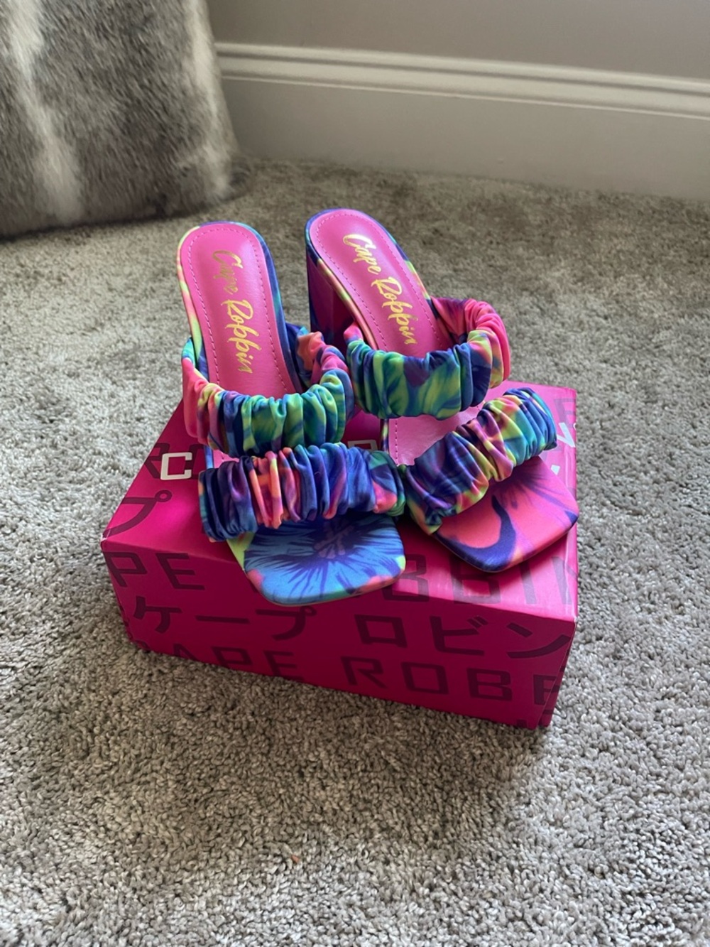 Cape Robbin Pink Multicolor Ruched Two-Strap Block Heels